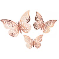 3D Rose Gold Adhesive Butterflies 12 pack