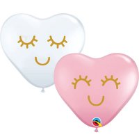 11" Eyelashes Assorted Heart Shape Latex Balloons 50pk