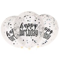 12" Black Glitz Clear Latex Balloons With Confetti 6pk
