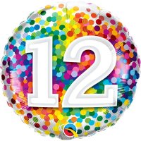 18" 12 Rainbow Confetti Foil Balloons