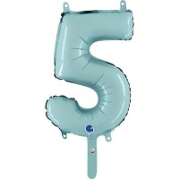 14" Pastel Blue Number 5 Foil Balloons