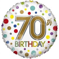 18" Happy 70th Birthday Polka Dots Eco Foil Balloons