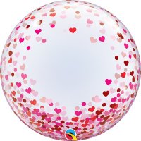 24" Red & Pink Confetti Hearts Deco Bubble Balloons