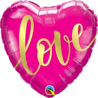 18" Hot Pink & Gold 'Love' Foil Balloons