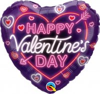 (image for) 18" Happy Valentines Day Neon Glow Heart Shaped Foil Balloons