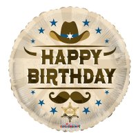 18" Eco Happy Birthday Cowboy Foil Balloons