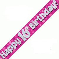 (image for) Happy 16th Birthday Pink Holographic Banner