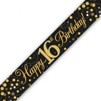 (image for) Black Sparkling Fizz Happy 16th Birthday Holographic Banner