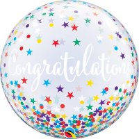 22" Congratulations Confetti Stars Single Bubble Balloons