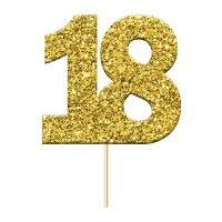 (image for) Gold Glitter Number 18 Cupcake Topper 12pk