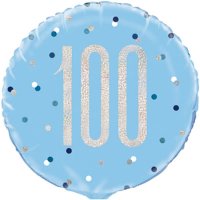 18" Blue & Silver Glitz Happy 100th Birthday Foil Balloons