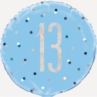 18" Blue & Silver Glitz Happy 13th Birthday Foil Balloons