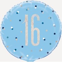 (image for) 18" Blue & Silver Glitz Happy 16th Birthday Foil Balloons