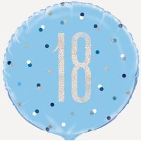 (image for) 18" Blue & Silver Glitz Happy 18th Birthday Foil Balloons