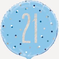 18" Blue & Silver Glitz Happy 21st Birthday Foil Balloons