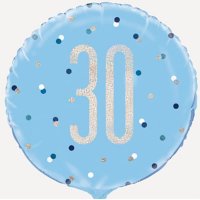 (image for) 18" Blue & Silver Glitz Happy 30th Birthday Foil Balloons