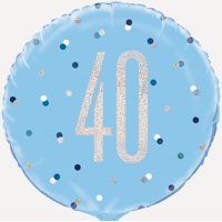 18" Blue & Silver Glitz Happy 40th Birthday Foil Balloons