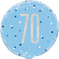 18" Blue & Silver Glitz Happy 70th Birthday Foil Balloons