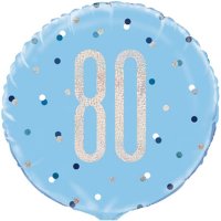 18" Blue & Silver Glitz Happy 80th Birthday Foil Balloons