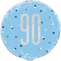 18" Blue & Silver Glitz Happy 90th Birthday Foil Balloons