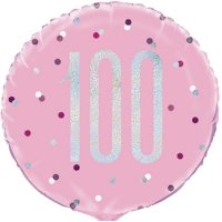 18" Pink & Silver Glitz Happy 100th Birthday Foil Balloons