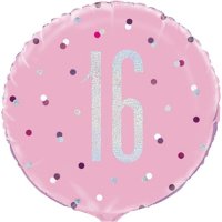 18" Pink & Silver Glitz Happy 16th Birthday Foil Balloons