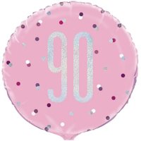18" Pink & Silver Glitz Happy 90th Birthday Foil Balloons