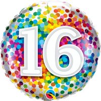 18" 16 Rainbow Confetti Foil Balloons