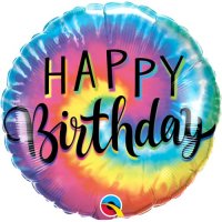 18" Happy Birthday Tie Dye Swirls Foil Balloons