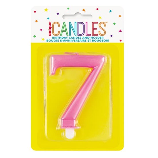 Metallic Pink Number 7 Candle