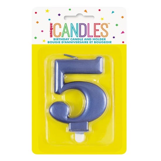 Metallic Blue Number 5 Candle