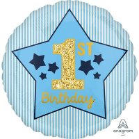 18" 1st Birthday Boy Blue & Gold Foil Balloons