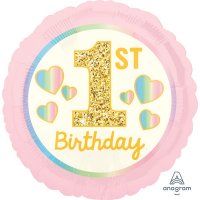 (image for) 18" 1st Birthday Girl Pink & Gold Foil Balloons