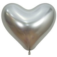 (image for) 14" Reflex Silver Heart Shaped Latex Balloons 50pk