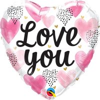 18" I Love You Pink Watercolor Hearts Foil Balloons