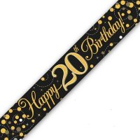 (image for) Black Sparkling Fizz Happy 20th Birthday Holographic Banner