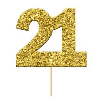 (image for) Gold Glitter Number 21 Cupcake Topper 12pk