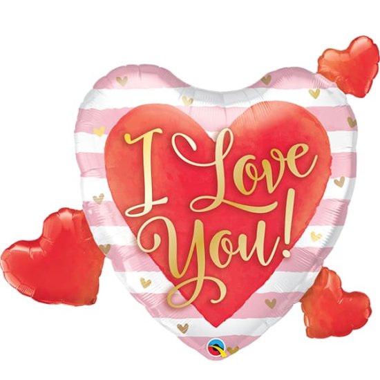 (image for) 37" I Love You Pink Stripes & Hearts Shape Balloons