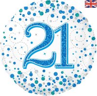 18" Blue Sparkling Fizz 21st Birthday Foil Balloons