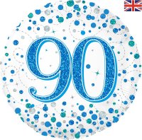 18" Blue Sparkling Fizz 90th Birthday Foil Balloons