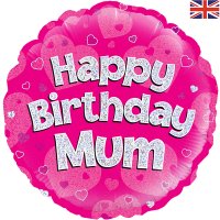 (image for) 18" Happy Birthday Mum Pink Holographic Foil Balloons