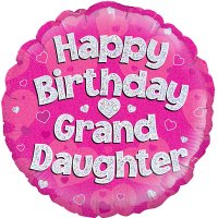 18" Happy Birthday Granddaughter Pink Holographic Balloons