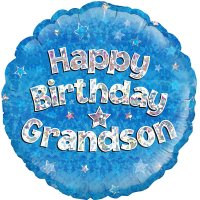 (image for) 18" Happy Birthday Grandson Blue Holographic Balloons