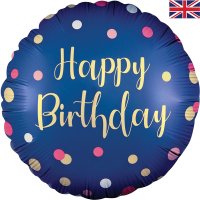 18" Navy & Pink Polka Happy Birthday Foil Balloons
