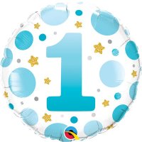 18" Age 1 Blue Dots Birthday Foil Balloons