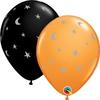 11" Halloween Crescent Moons & Stars Latex Balloons 25pk
