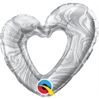 14" Silver Marble Open Heart Air Fill Foil Balloons