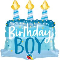 14" Birthday Boy Cake & Candles Air Filled Balloons