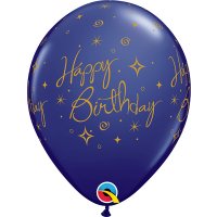 11" Navy Birthday Elegant Sparkles & Swirls Latex Balloons 25pk