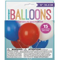 12" Red, White And Blue Latex Balloons 15pk